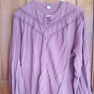 Old Navy Dusty Mauve Button-Front Blouse with Trim